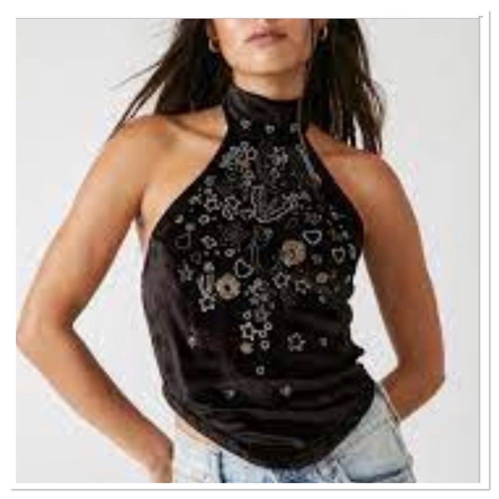 Free People Arianna Velvet Halter Top